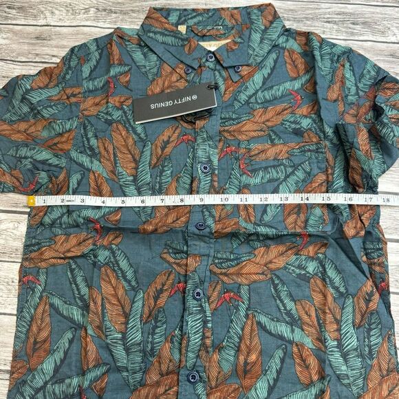 Nifty Genius Men's Casual Button Up Shirt XS Extra Small Teal Blue Green Orange - Picture 9 of 13